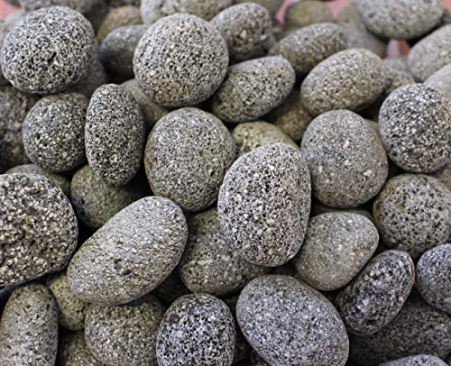 Exotic Fire Glass | Tumbled Black and Gray Lava Pebbles | 20 Pound