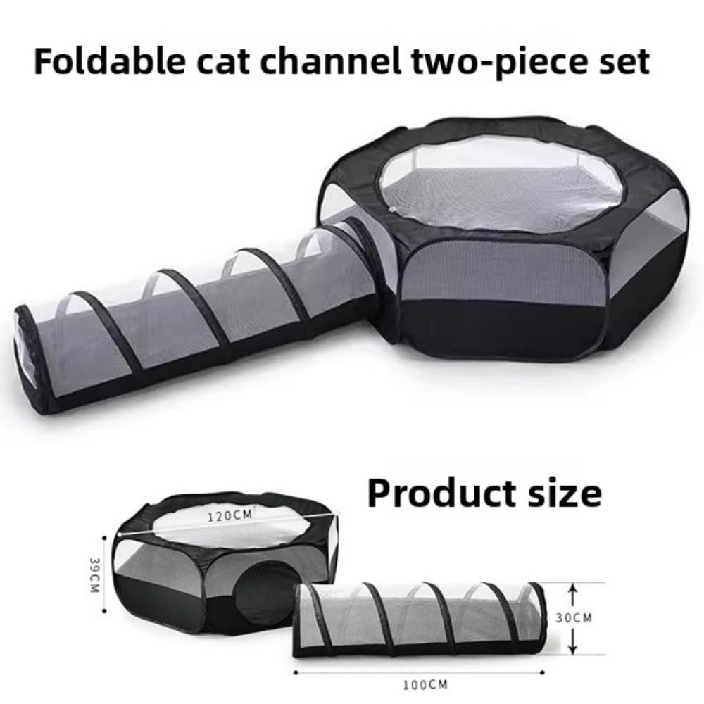 Enclos Chat Exterieur, Parc Chaton, Pliable, Amovible, Parc a Chat avec Tunnel, Confortable et Respirant, Parc Interieur Exterieur pour Petit Animaux(Gray)