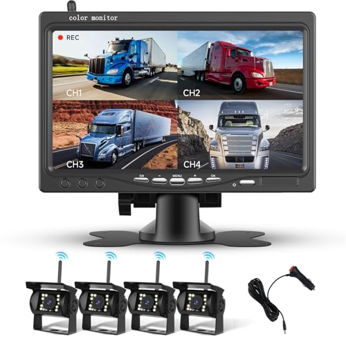 Hodozzy Cámara de Marcha Atrás Inalámbrica Digital con 4 Cámaras 1080P, 7 Pulgadas Monitor con Pantalla Dividida, Alerta de Ángulo Muerto, Modo Espejo, Visión Nocturna, Impermeable IP68, 12 V-36 V 1 Hodozzy Cámara De Marcha Atrás Inalámbrica Digital Con 4 Cámaras 1080p, 7 Pulgadas Monitor Con Pantalla Dividida, Alerta De Ángulo Muerto, Modo Espejo, Visión Nocturna, Impermeable Ip68, 12 V-36 V