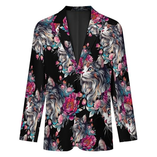 Boho Cute Cat Flowers Men's Suits Business Formal Suit Dress Print Jackets Casual Wedding Party Coat4