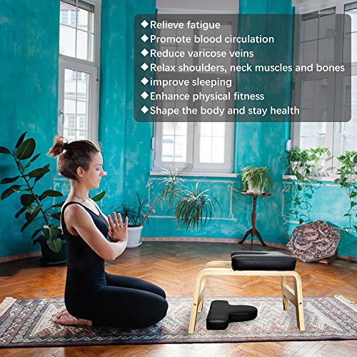 UNCHAIN Yoga Headstand Bench Wood Stand, Yoga Inversion Chair Stool Handstand with PU Cushion Pads, Solid Fitness Bench Perfect for Both Beginner and Experience Yogis (Black)