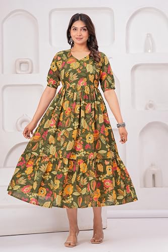Image of The Moon Star Women's Cotton Floral Printed Anarkali Maternity Feeding Kurti | Breastfeeding Dress for Mothers | Zipper Feeding Kurti,Nursing Kurti, Comfortable and Trendy Maternity Wear