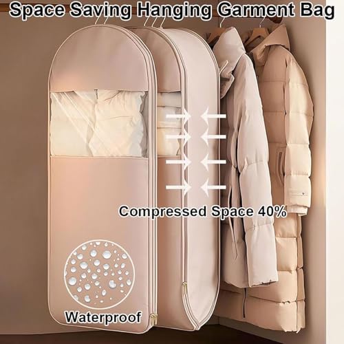 Space Saving Hanging Garment Bag with Self Compression Zipper, Dust Cover Clothes Bags for Down Coat, Winter Coat Organizers for Closet Storage2