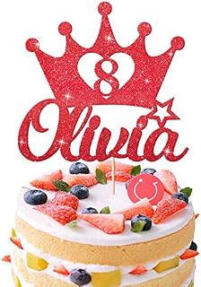 EDSG Personalised Birthday Cake Topper | Custom Crown Cake Decoration with Any Name Any Age 1 3 5 8 | Multicolour Glitter Cake Topper | Baby Pink