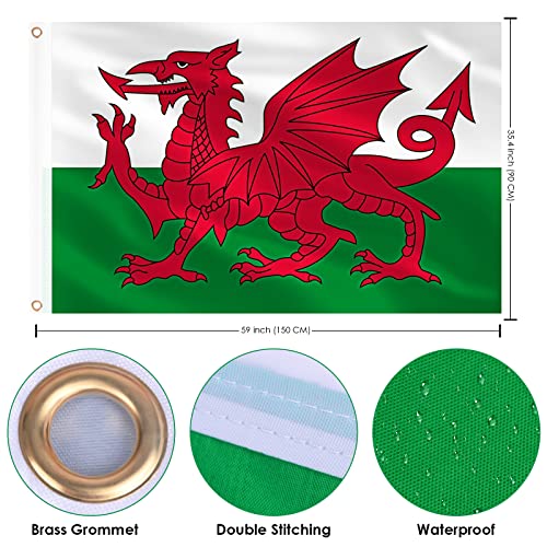 Image of AhfuLife 2 Pcs Wales Flag 3x5 Ft, Large Wales Flag for Outside - Double Side with Brass Eyelets for Olympic Party Decorations, Bar Garden Street Decoration Indoor Outdoor