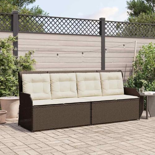 Ziaphsol Gartenbank mit Kissen Braun Poly Rattan, 2-Sitzer Liegebank...