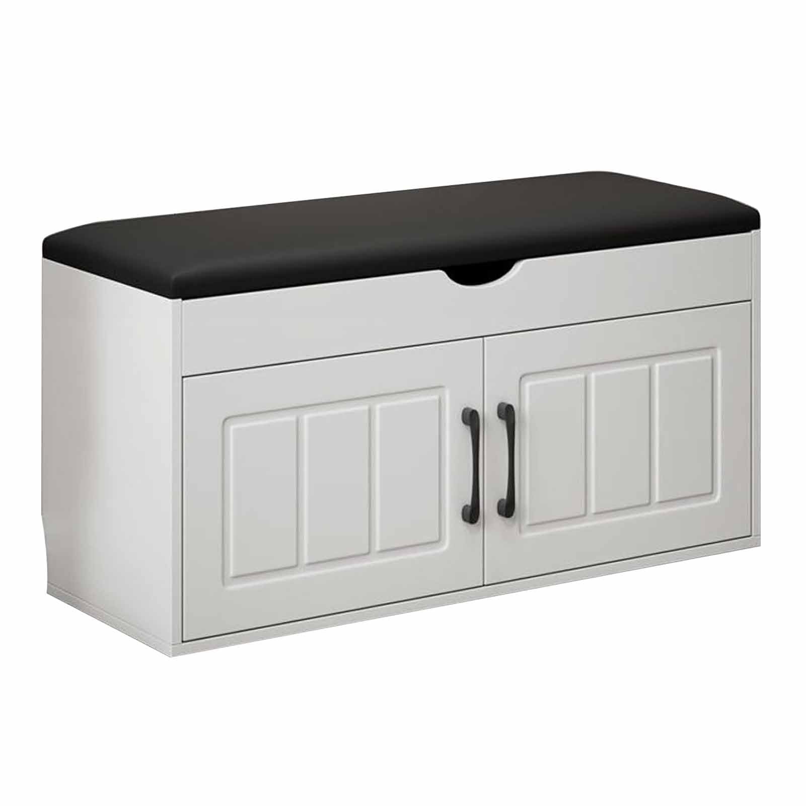 Shoe Bench Entryway Rack Cabinet Hallway Storage with Seat Cushion, Black