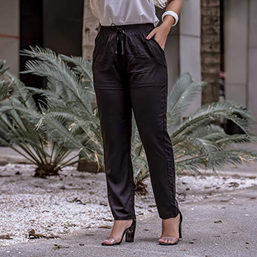 Calça Feminina Jogger Social Festa Cintura Alta Com Cordão (M/40, Preto)