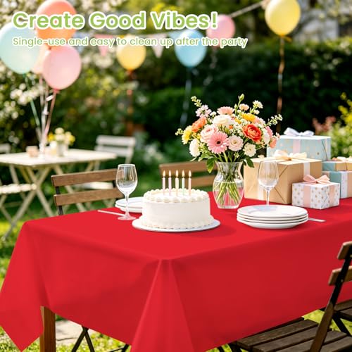 Image of Mulbozy 4 Pcs Red Plastic Table Cloth Disposable, 54 x108 Inch