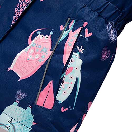 Image of Girls Rain Jacket Kids Hooded Raincoat Windbreaker with Fleece Lining