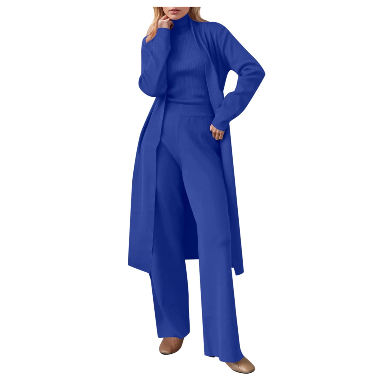 Generisch Primavera Otoño 3 Piezas Mujeres Cardigan Chándales Pantalones de Punto Conjunto de Suéter Traje Moda 3 Piezas