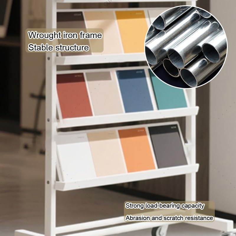 Présentoir Roulant Double Face à 5 Niveaux pour matériaux de Construction – Support de Rangement 80 x 30 x 135 cm avec 4 poulies pour Salons et expositions, Durable et Portable