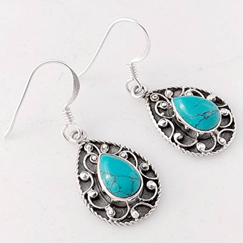 Turquoise Matrix 925 Sterling Silver Teardrop Earrings, Handmade Jewelry for Women, Sterling Silver Earrings
