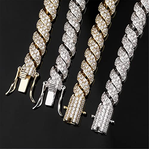 ICEDIAMOND 10mm Gold Plated Creative Retro Helix Cables Design Rope Chain Necklace, Iced Out Bling CZ Lab Diamond Hip Hop Charm Jewelry for Men3