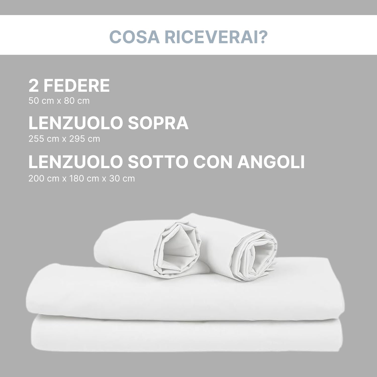domus&trend - Completo Letto Matrimoniale con Lenzuola Matrimoniali Cotone Percalle 100% 255x295 + 1 Lenzuolo con Angoli Matrimoniale Coprimaterasso Sotto 200x180x30 + 2 Federe Cuscino Letto 50x80