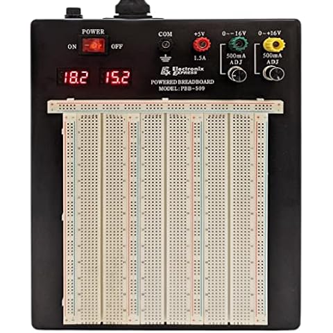 EX ELECTRONIX EXPRESS Powered Solderless Breadboard with 2390 Tie Points, 3 Regulated Power Supplies, 2 LED Display Voltmeters Cover