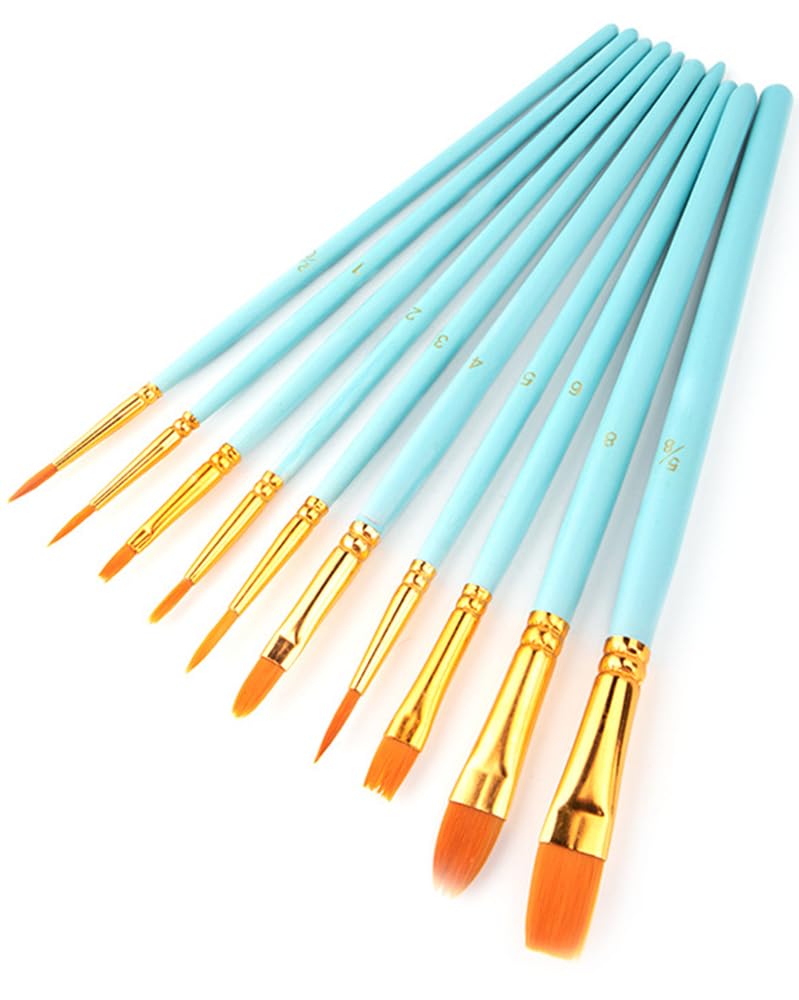 BAVALIN 10 Stück Nylon Pinsel Set - Professionelle Malpinsel für Acryl, Öl, Aquarell und Gouache (Blau)