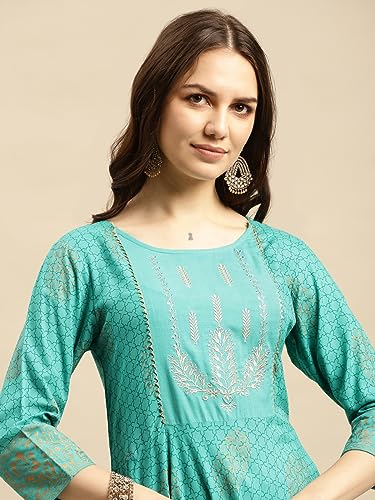 Image of rangita Women Rayon Regular Fit Embroidered Calf Length Anarkali Kurti | Kurta