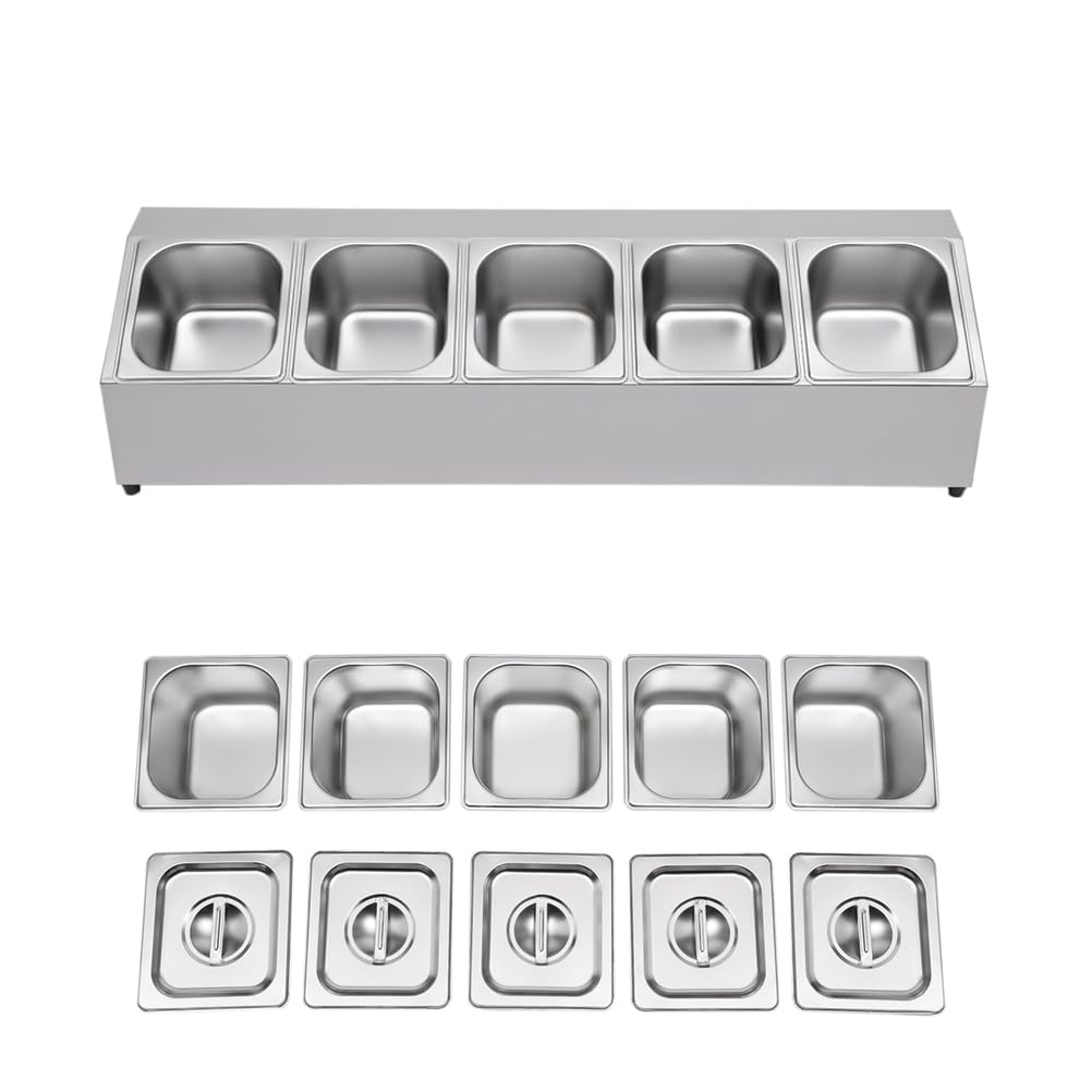 Estación organizadora de pizza, dispensador de condimentos, de acero inoxidable, para condimentos, especias, ingredientes, salsas, frutas