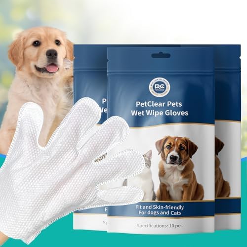PCpetclear Pflegetücher für Hunde & Katze Reinigung und Desodorierung Hypoallergener Dicker Tücher, Ohne Duft Einweg-Reinigungshandschuhe für Haustiere (10-Stück/Packung) 3 Packung