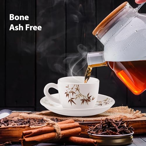 Image of Treo By Milton Opalware Ophelia 13 Arashi Cup & Saucer Set | Microwave & Dishwasher Safe | Bone-Ash Free | Tempered Toughness | Set of 12 | White | Crockery Set for Daily Use & Gifting