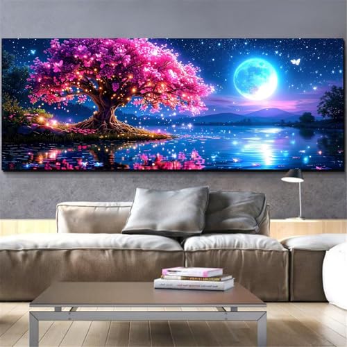 Broderie Diamant Kit Complet Arbre et Lune pour Décoration Murale Salon
