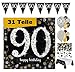 Produktbild Feste Feiern Geburtstagsdeko 90. Geburtstag 31 Teile Deko-Set Luftballon Wimpel Girlande Konfetti Serviette Tischdecke Gold Schwarz Silber metallic Party-Set