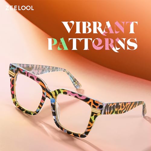 Image of Zeelool Square Blue Light Blocking Glasses for Women, Acetate Personality Fit Glasses Frame Eyegwear with Clear Lenses Taylor ZJGX799757-05B, Pattern