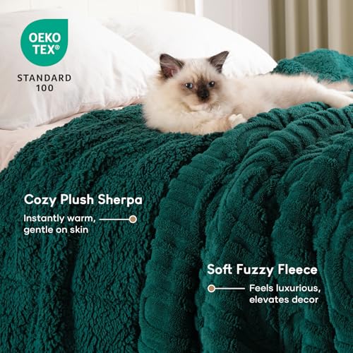 Image of Cottonblue Jacquard Weighted Blanket for Adults 15 lbs Twin Size, Cozy Fluffy Sherpa Fleece Weighted Throw Blankets 48 inch x 72 inch for Sleep Relax, Fuzzy Warm Arch Heavy Blanket Soft for Bed Couch, Green