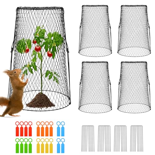 5 Pcs 17.7' Tall Garden Cloches for Plants, 5.9' Long Legs Ground Stakes Plant Cages Stackable...