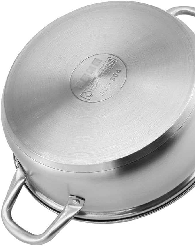 Padella professionale antiaderente in acciaio inox con coperchio in vetro di grande capacità, pentole di alta qualità per ogni cucina!
