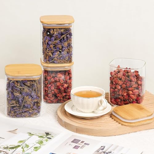 Image of Glass Food Storage Containers with Airtight Bamboo Lid, Coffee Storage Jars for Home Kitchen, Pantry Tea, Spices, Snack (SQUARE 950 ML JAR, SET OF 12)