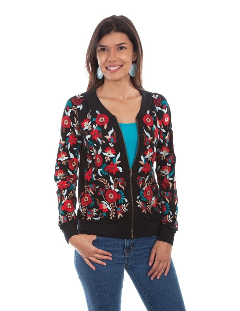 Honey Creek Embroidered Womens Floral Bomber Jacket