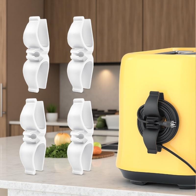 4PCS Cord Organizer for Kitchen Appliances, Appliance Cord Organizer Stick on, Small Kitchen Appliances Cord Keeper, Adhesive Cord Holder, Cord Winder for Pressure Cooker, Stand Mixer… White