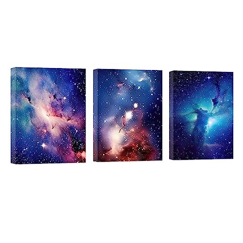 CCWACPP Space Canvas Wall Art 3 Piece Outer Space Fantastic Nebula Galaxy Pictures Prints Contemporary Prints Artwork for Home Wall Decor Frame (Space - 2, 30x40cmx3P)