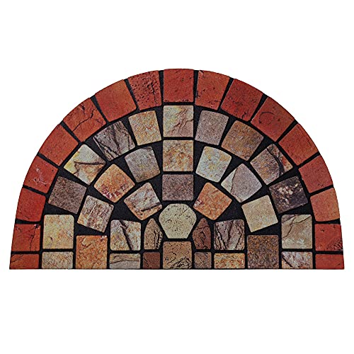 Nicoman Élégant paillasson écologique antidérapant pour intérieur/extérieur, Demi-Lune (75 x 44 cm), Bordure Rouge