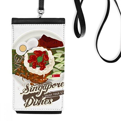 Hanging téléphone noir et porte-monnaie Singapour Nasi Lemak en simili cuir