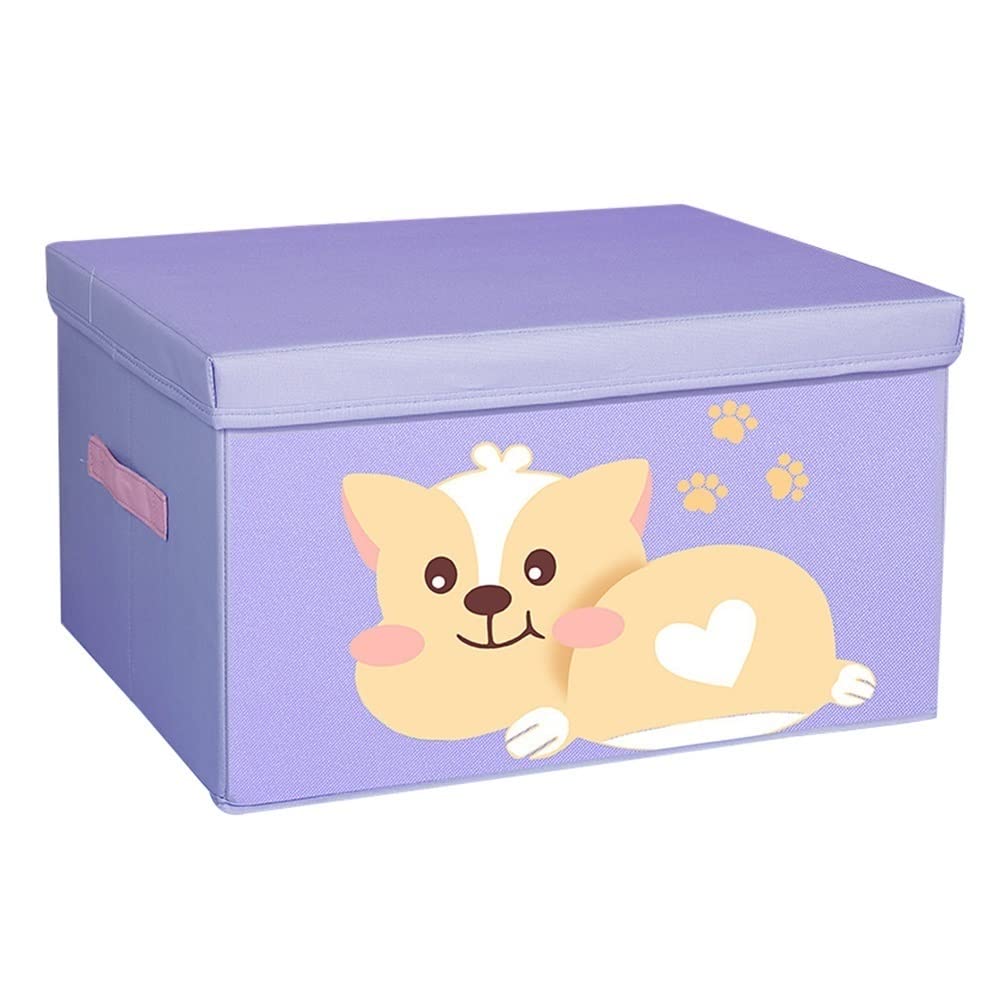 ETRGFTHU Foldable Storage Box Household Cartoon Sundries Storage Large Capacity Clothes Organizer Under-bed Book Storage Dustproof with Cover(Purple,50cm*40cm*30cm)