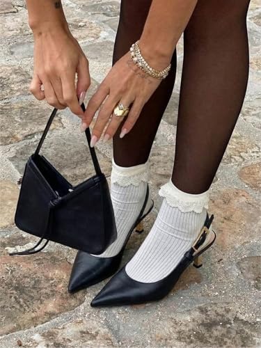 Image of Coutgo Womens Slingback Kitten Heels Closed Pointed Toe Pumps Buckle Strap Wedding Party Dress Shoes