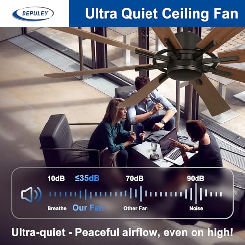 Image of Depuley Ceiling Fan Without Light: 72 Inch Big Indoor Outdoor Fan with Remote APP Control - Large Farmhouse Walnut Ceiling Fan no Light 8 Blade Reversible Quiet DC Motor Memory Function Timer