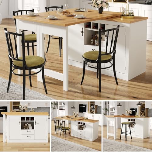 Sapgaks Table de Bar Extensible avec Rangement et Rotation à 360°, Table à Manger Longueur...