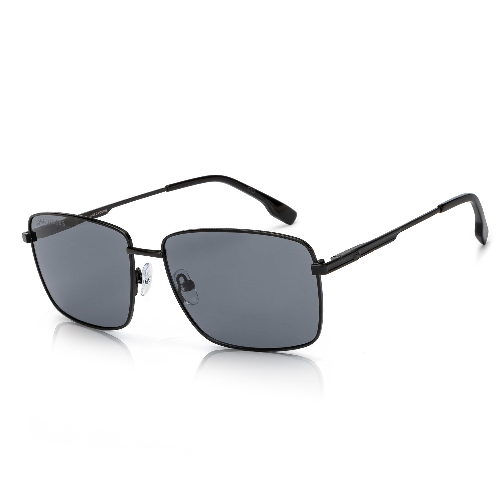 John Jacobs | Black - Grey | Full Rim Rectangular Stylish & Premium Polarized Sunglasses | Polarized and 100% UV Protected | Men & Women | Extra Wide | JJ S15862