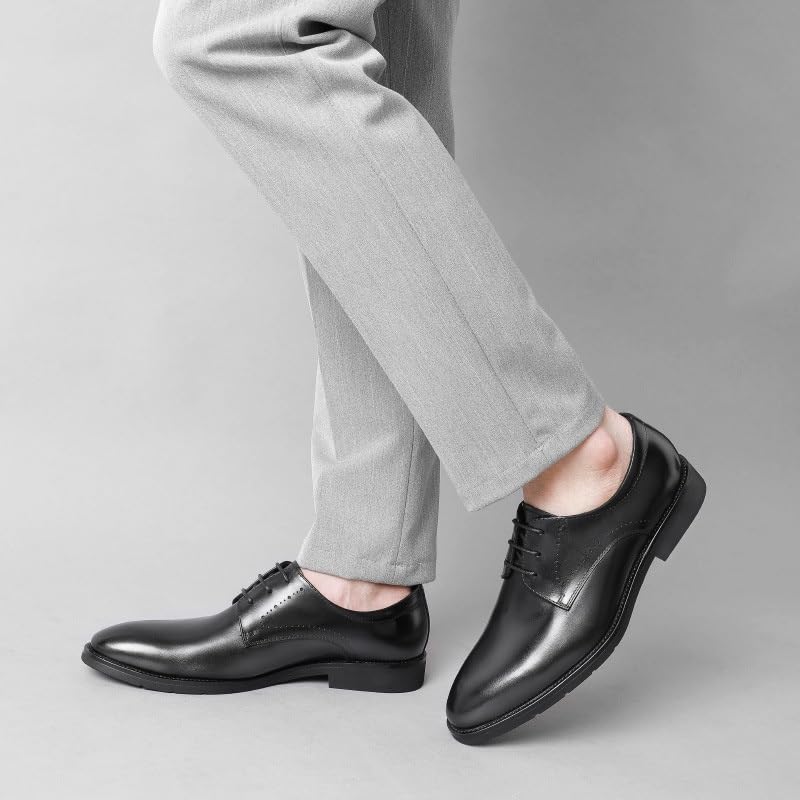 Men Oxford Shoes Business Commuter Dress Shoes Lace-Up Round Toe Leather Shoes Wedge Flat Wear-Resistant Comfortable Breathable3