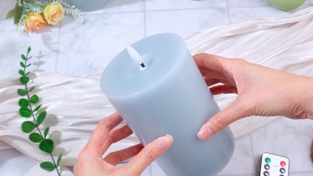 Image of Retisee 3 Pcs 6 /8 /12 Inches Light Blue Large Flameless LED Candles with Remote and 2 /4 /8h Timer Battery Operated Wax Flickering Candles for Home Winter Holiday Party Wedding Porch Bedroom Desk Decor