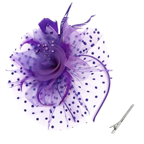 Purple Fascinators Hats for Women Tea Party Vintage Hat Fascinator Headband Flower Hat Fascinator Hats Feather Headband Tea Party Accessories for Women Girls