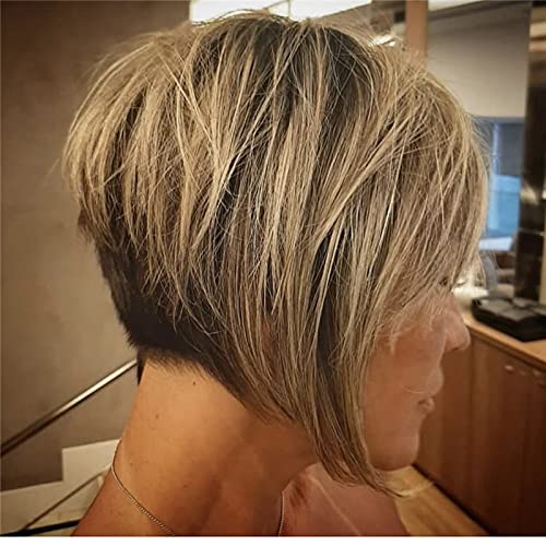 Straight Bob Pixie Cut Asymmetrical Wig Short Black / Brown Synthetic Hair 6 inch for Women Fashionable Design Adorable Natural Hairline Wig