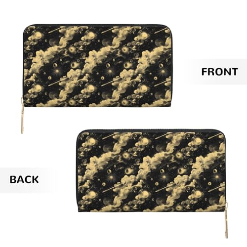 Gold Cosmic Sky Print Wallet Women Men, Long PU Leather Wallets for Women, Cute Womens Travel Wallet Purse Pouch with Zipper Pocket2