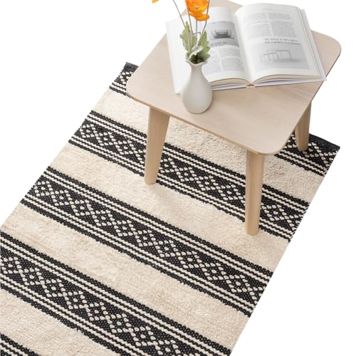 HOMELEVEL Tapis de chambre à coucher lavable, 80 x 150 cm, noir et blanc