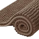 SUBRTEX Bathroom Rugs, 20' x 32' Chenille Bath Rug Soft Short Plush Bath Mat Soft Shower Mat Water Absorbent Shower Mat Quick Dry Machine Washable, Brown