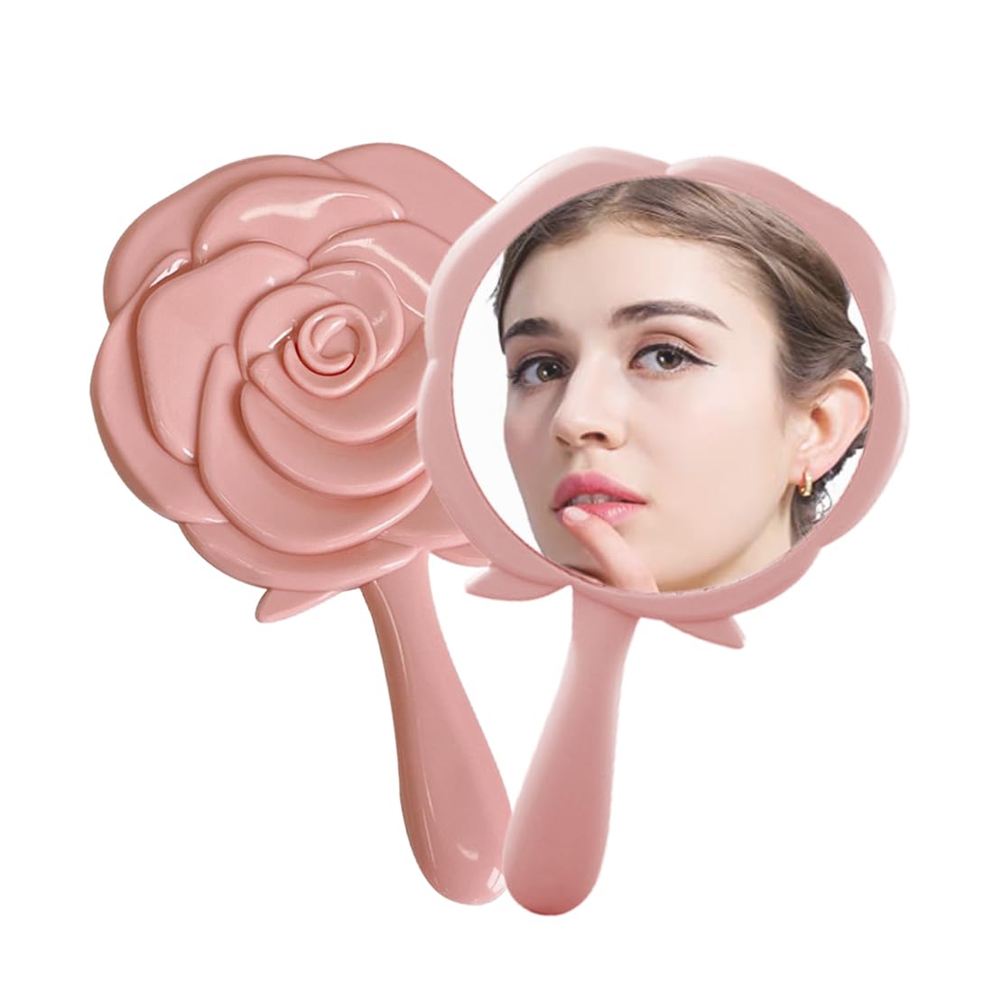 TNSRAY Espejo en Forma de Rosa de 2 Piezas con Mango Antideslizante para peluquería, barbería y Dentista - Espejo de Maquillaje portátil - Conveniente y útil, Ideal para Uso doméstico o de Viaje